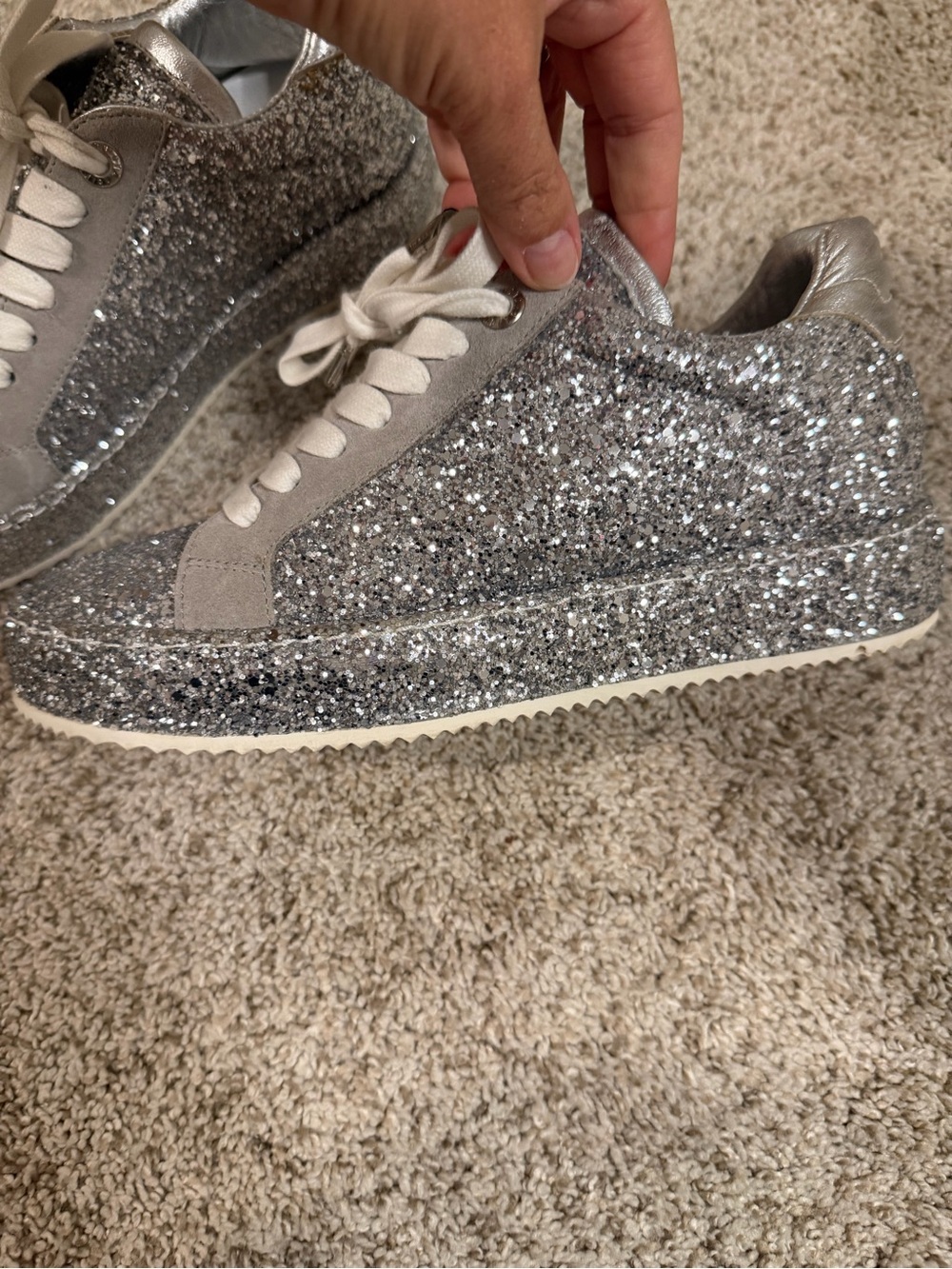 Zadig & Voltaire Silver Glitter Platform Sneakers